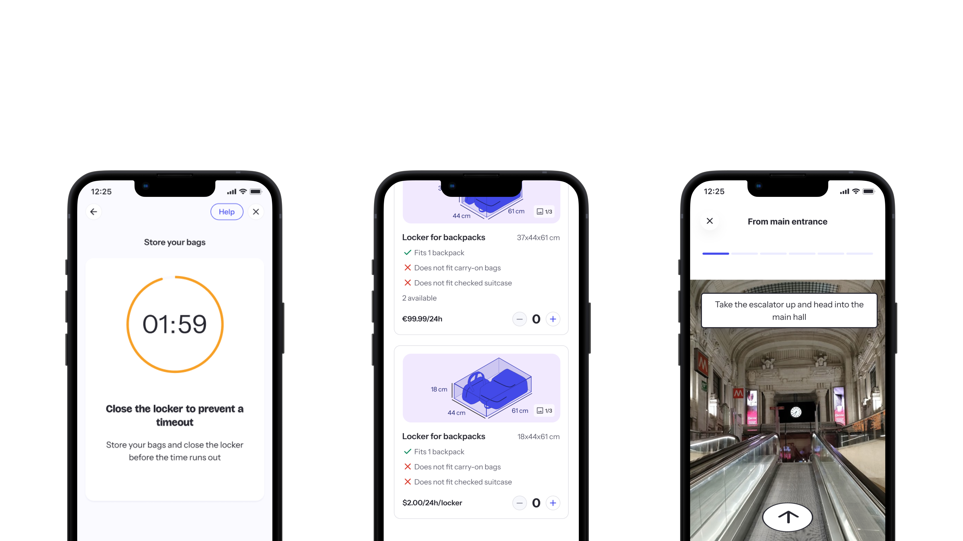 Lockers PUDO — Bounce locker booking app screens